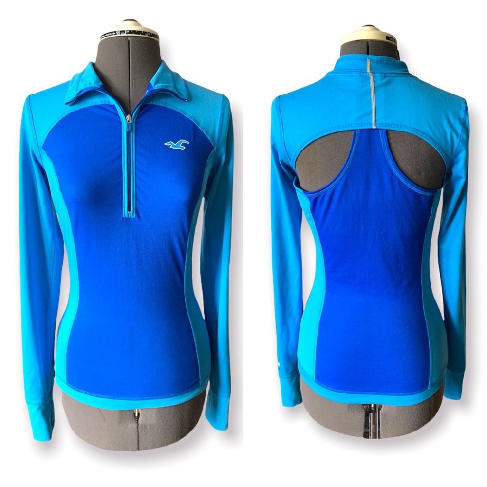 Hollister Sport 1/3 zip up pullover dark and light blue size Small back cut outs